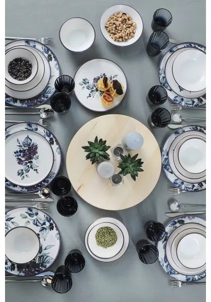 24 részes étkészlet, fehér/kék, kerámia