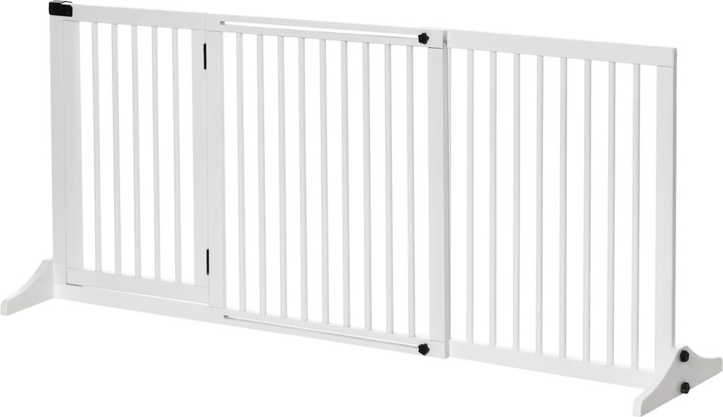 PawHut Állítható Kisállat Kapu - Fa Álló Kapu Ajtóval, Biztonsági Kisállat Kapu Tűzhelyhez és Kandallóhoz, Fehér, 113-166 x 36 x 71 cm | Aosom