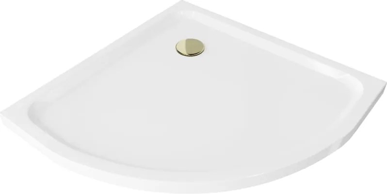 Mexen Flat félkör alakú slim zuhanytálca 90 x 90 cm, fehér, arany szifon - 41109090G