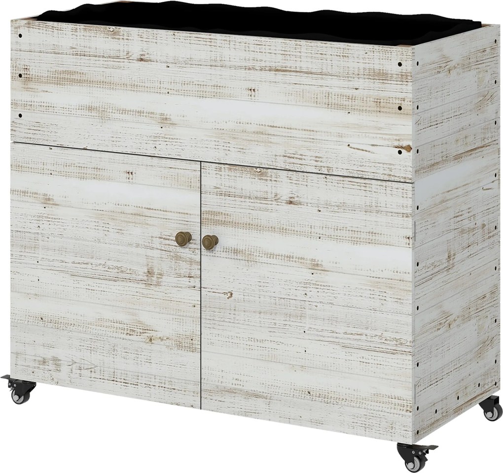Outsunny Fa Magaságyás Középső Rekesszel, Kerekes Fűszerágyás, Növény doboz, Virág doboz Gyapjúbéleléssel Kerthez és Erkélyhez, 110 x 50 x 95 cm, Fehé