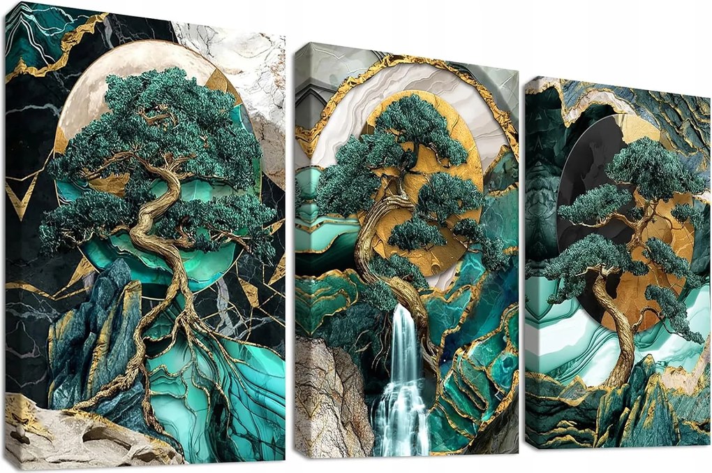Modern Vászonkép Fa és hegy Zöld márvány Vászon 30 x 40 cm 3 db