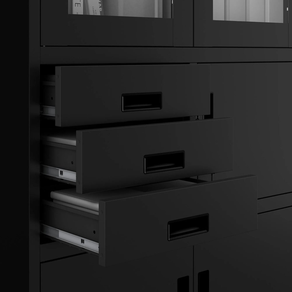 FILIP irodai fémszekrény irattartóval és iratszéffel, 900 x 1850 x 400 mm, fekete színben