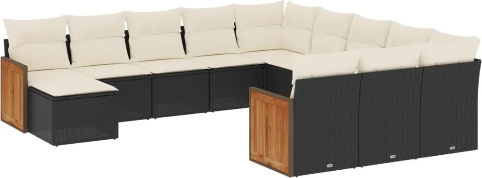 vidaXL 12 részes fekete polyrattan kerti ülőgarnitúra párnákkal
