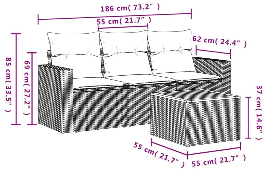 4 részes szürke polyrattan kerti ülőgarnitúra párnákkal