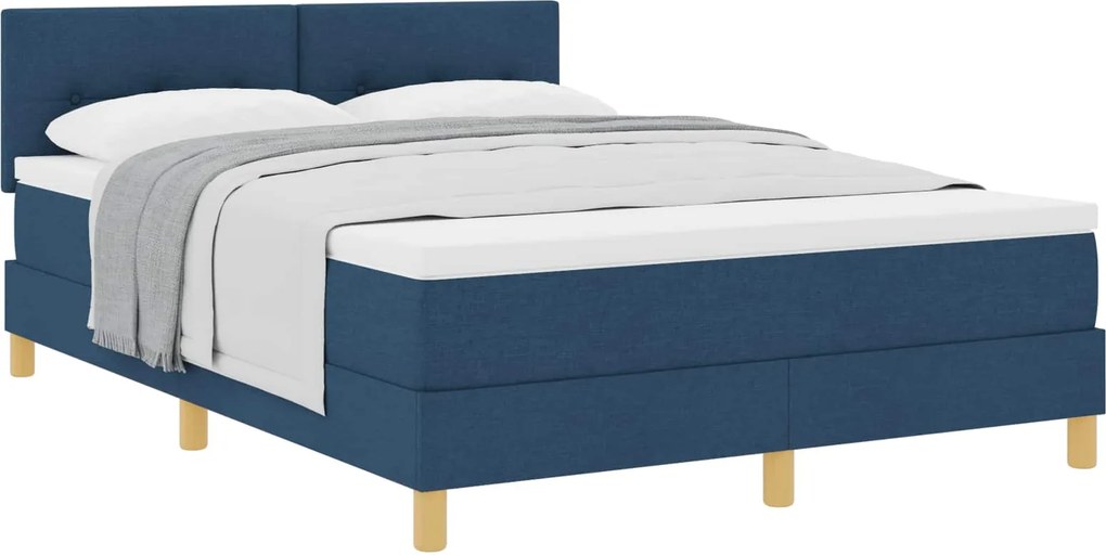 vidaXL Boxrugós ágy matracmal fejtámlával Kék 140 x 190 cm szövet