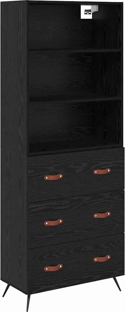 vidaXL Magasfiú fiókkal Musta tammi 69,5 x 34 x 180 cm Faanyag