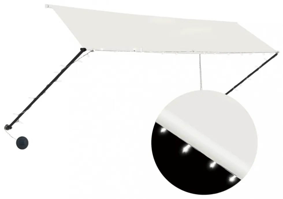 feltekerhető krémszínű napellenző LED-del 350 x 150 cm