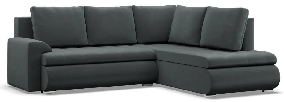 Tokio sarokkanapé, L alakú háttámlával, 2 ágyneműtartóval, bársony, jobboldali, szürke