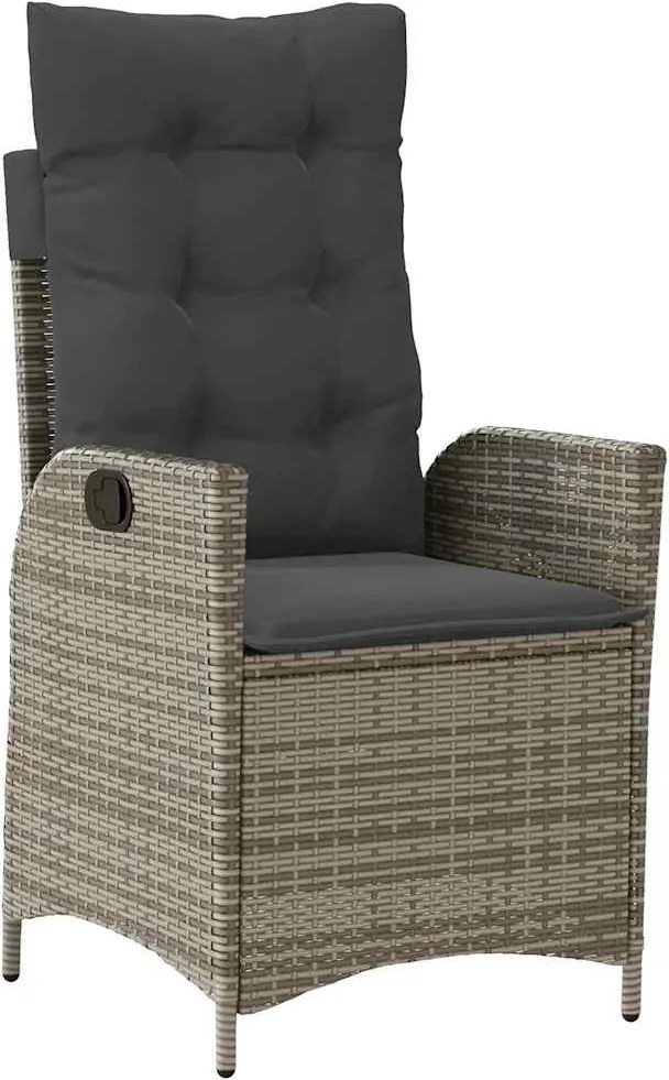vidaXL szürke polyrattan dönthető kerti szék párnákkal