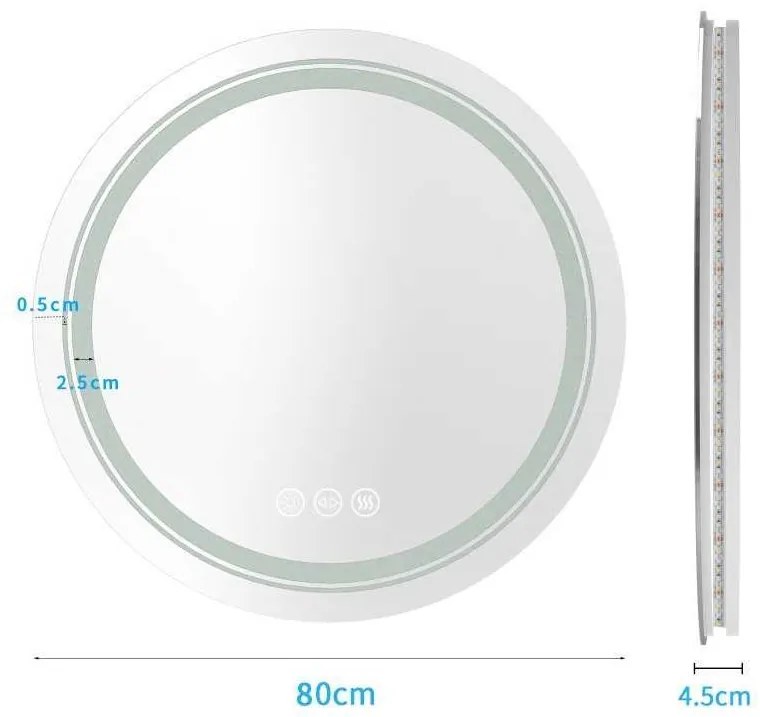 Amyra tükör LED világítással 80 cm, ezüst