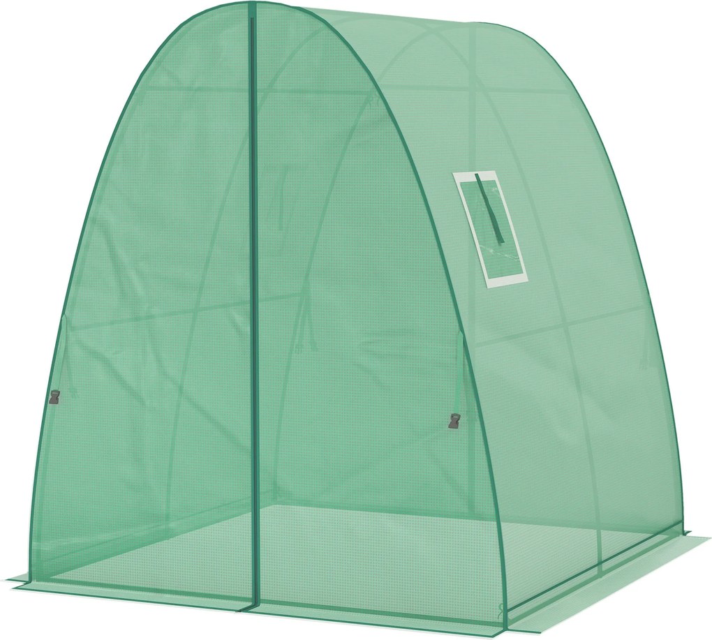 Outsunny Üvegház Roll-Up Ajtóval, 2 Ablakkal, Téli Ellenálló Acél Keretű Üvegház Erkélyre, Kertbe, Paradicsom Ház 180 x 180 x 200 cm, Paradicsom Üvegh