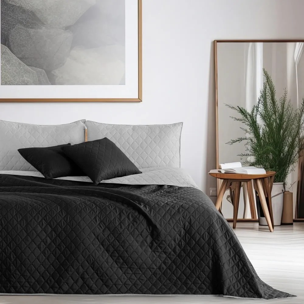 Axel fekete-szürke kétoldalas mikroszálas ágytakaró, 240 x 260 cm - DecoKing