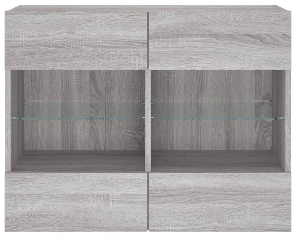 szürke sonoma színű fali TV-szekrény LED-ekkel 78,5x30x60,5 cm
