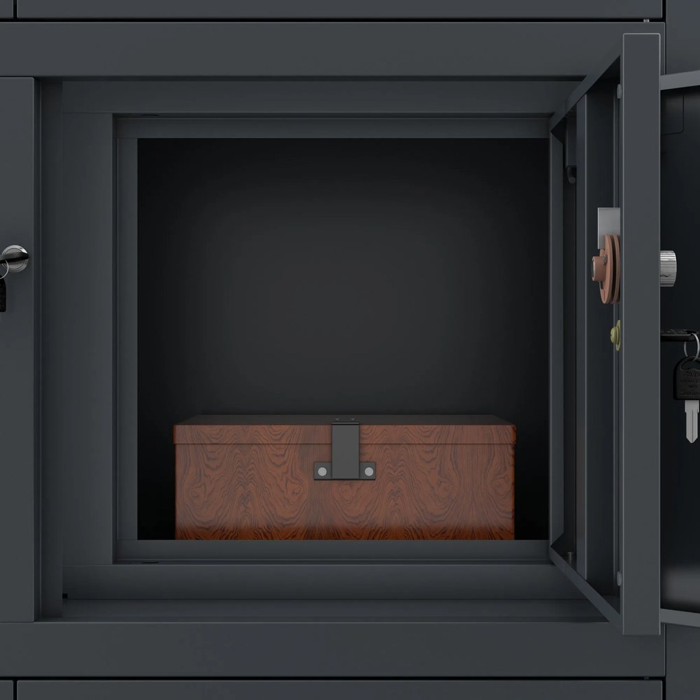 Fém iratszekrény széffel és fiókokkal FILIP II, 900 x 1850 x 400 mm, szürke