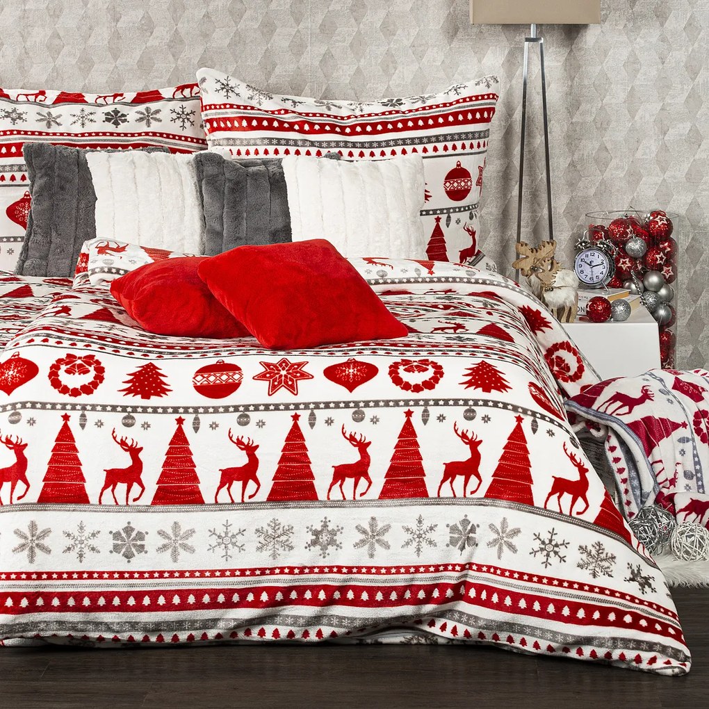 4Home Christmas Time mikroflanel ágyneműhuzat, piros, 140 x 220 cm, 70 x 90 cm