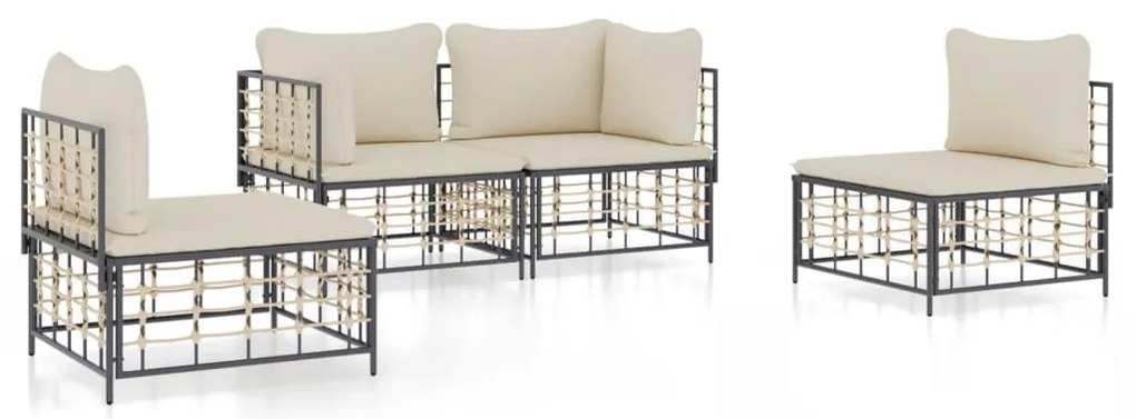 4 részes antracitszürke polyrattan kerti ülőgarnitúra párnákkal