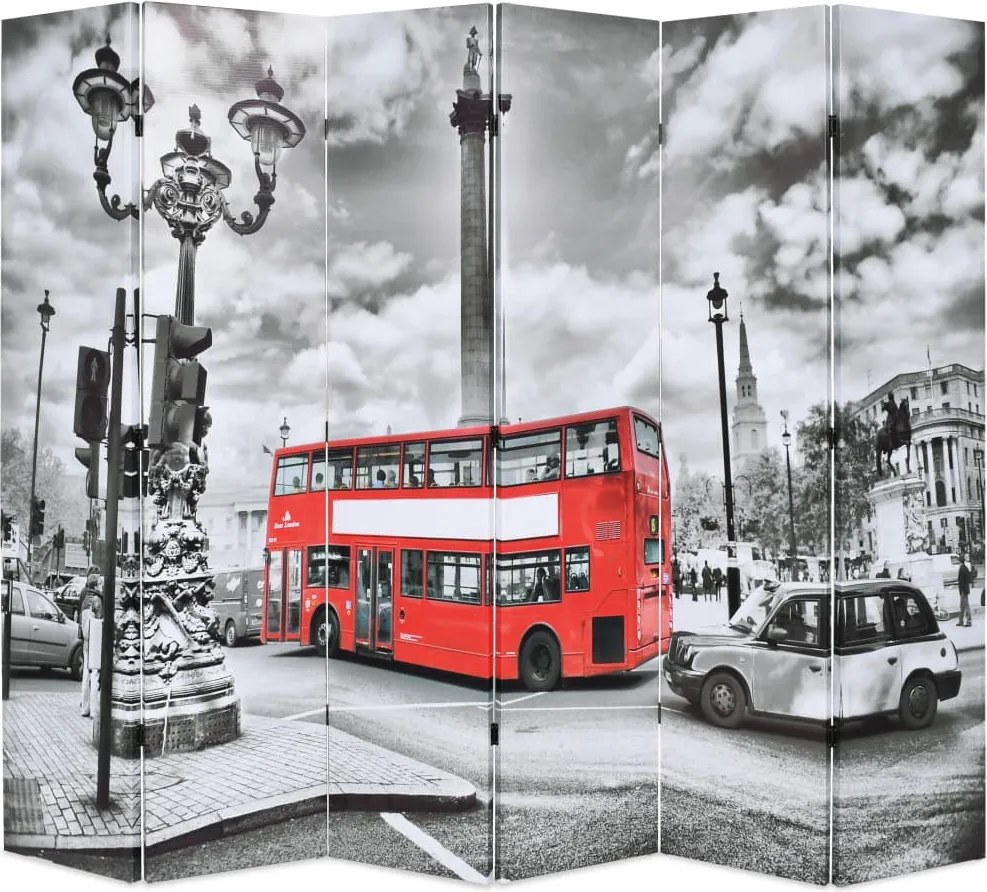 vidaXL fekete-fehér londoni busz mintás paraván 228 x 170 cm