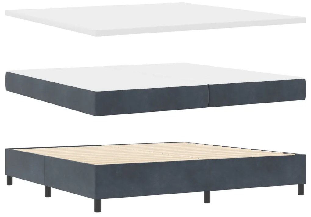 Boxspring Ágy Matrac nélkül Sötétszürke 200x200 cm Bársony