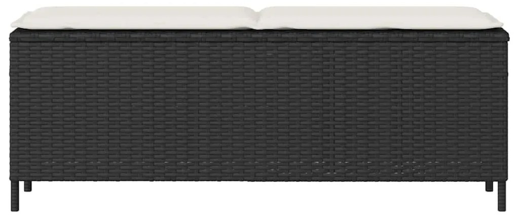 Fekete polyrattan kerti pad párnával 110x30x40,5 cm