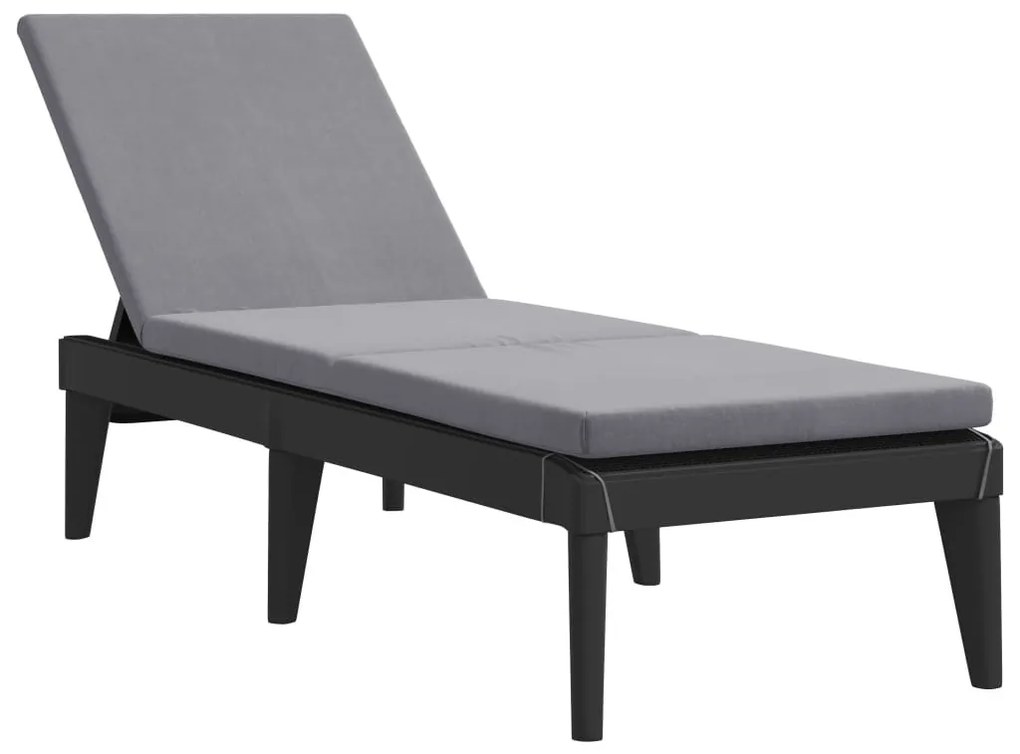 Antracitszürke PP napozóágy párnával 186 x 60 x 29 cm