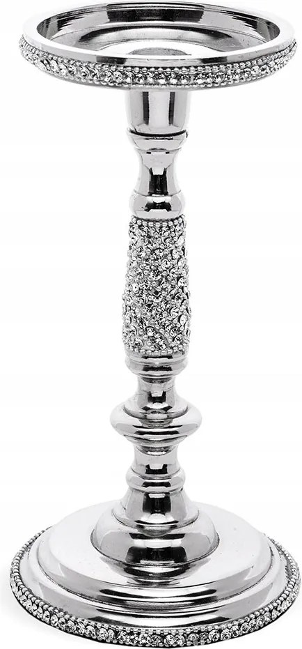 Ezüst Fém Gyertyatartó 24cm Kövekkel 25 20