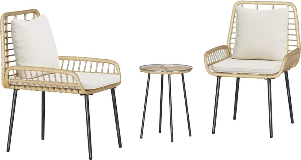 vidaXL Kert étkező szett 3 pcs Barna és Krém polirattan