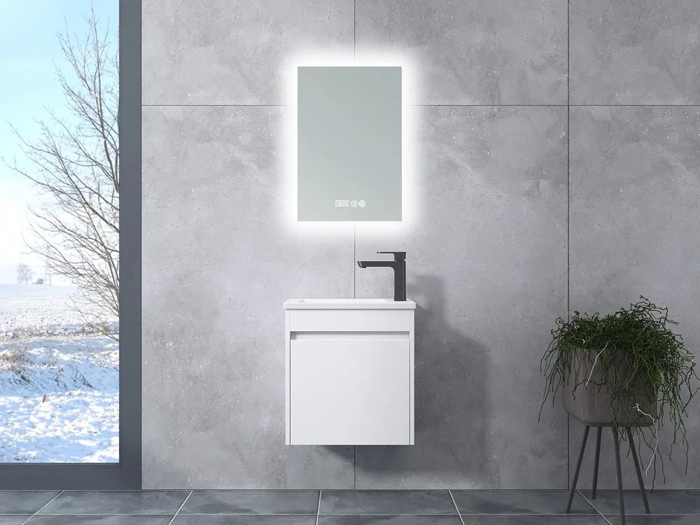 Zamora || White fürdőszoba szekrény mosdóval és LED-es tükörrel