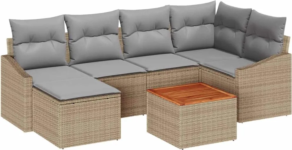 vidaXL Kerti Kanapé Szett párnával 7 pcs Bézs polirattan