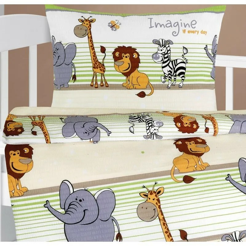 Bellatex Gyerek krepp ágynemő Agáta Safari zöld,90 x 135 cm, 45 x 60 cm