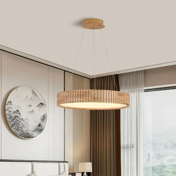 Brilagi - FALCON WOOD MODERN LED függeszték kábelen, 30 W/230 V, átm. 45 cm, fa