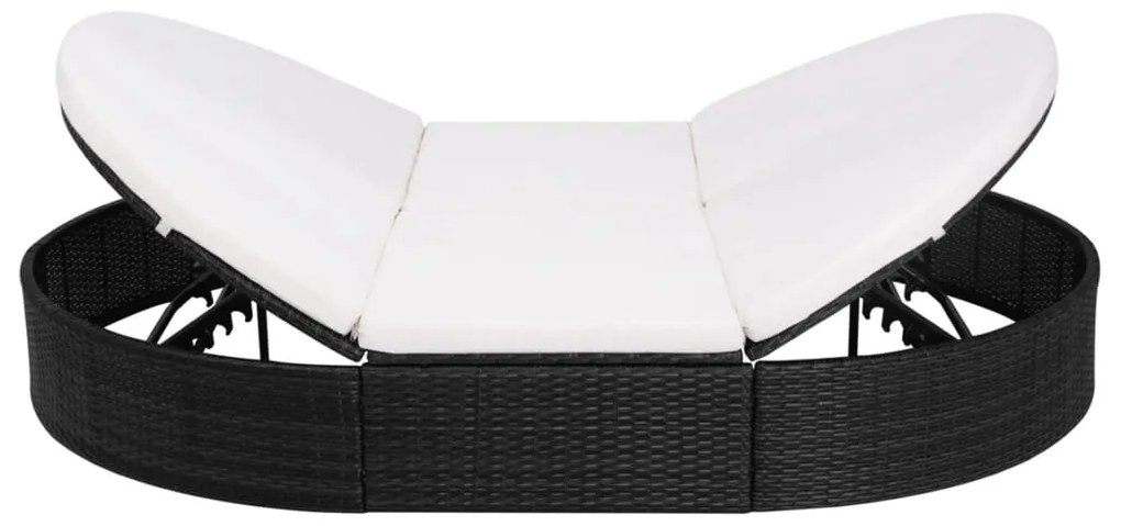 Fekete polyrattan kültéri napozóágy párnával