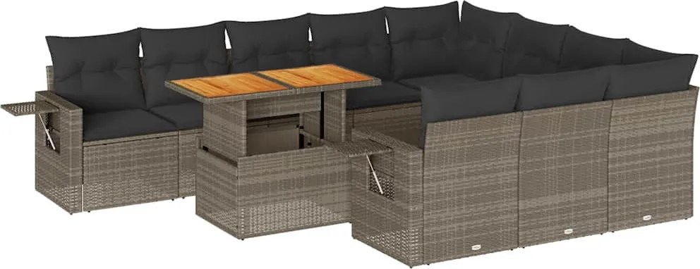 vidaXL 11 részes szürke polyrattan kerti ülőgarnitúra párnákkal
