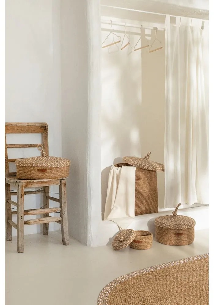 Bézs fedeles textil tárolódoboz 36x45x50 cm – Mioli Decor