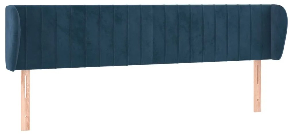 sötétkék bársony fejtámla szárnyakkal 203x23x78/88 cm