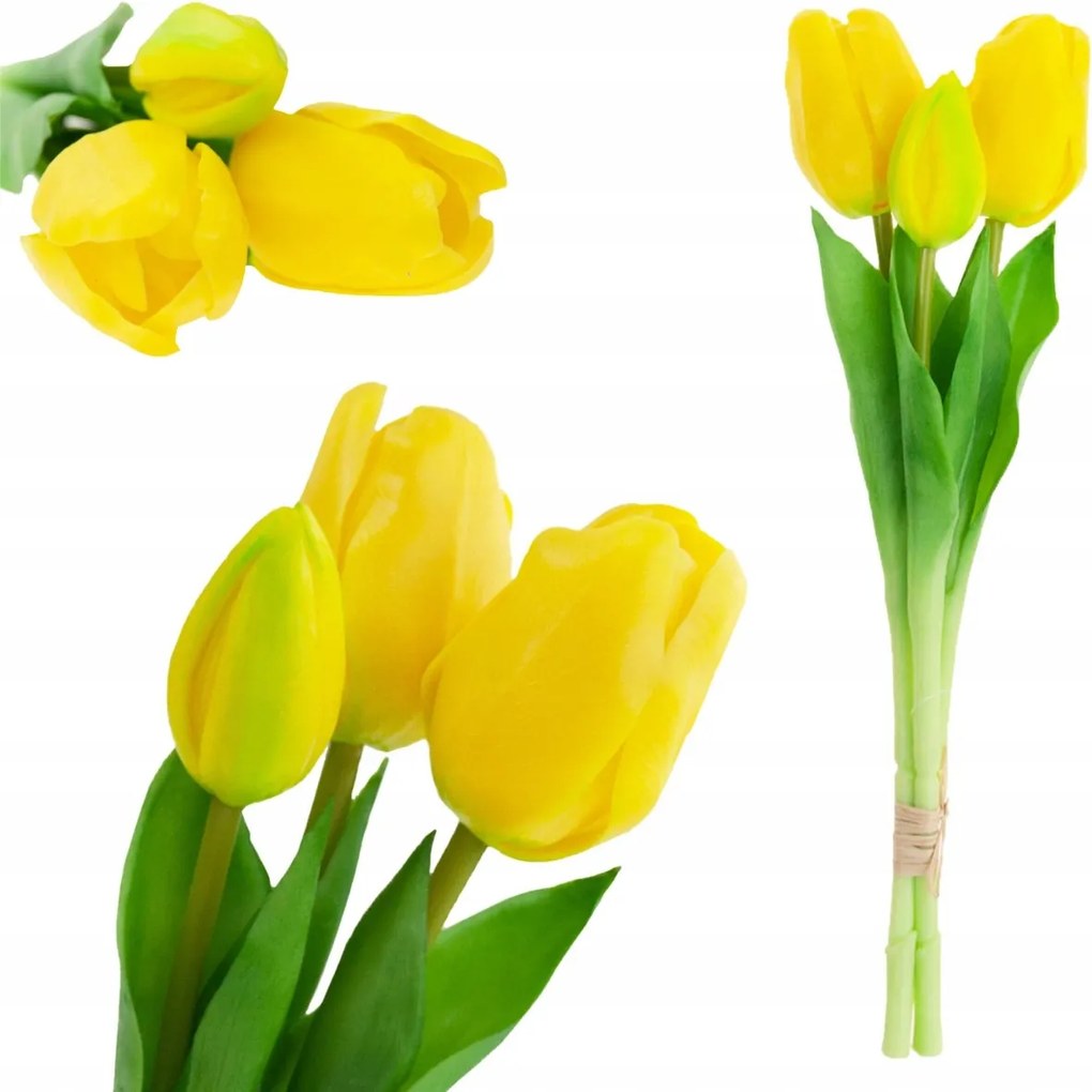 Tulipán csokor Gumírozott Szilikon Tulipán Lux Sárga, Élő 3DB