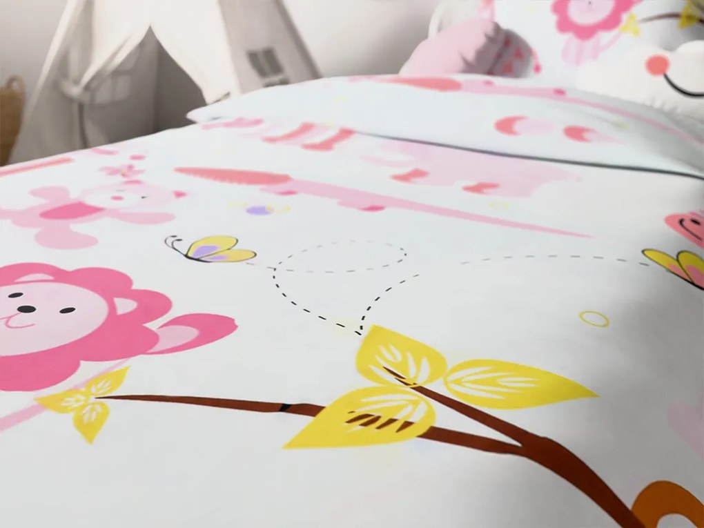 Renforcé pamut bölcső ágyneműhuzat Állatkert rózsaszín Ágyneműhuzat mérete: 45 x 65 cm | 90 x 140 cm