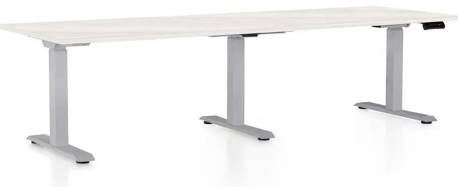 OfficeTech Long állítható magasságú asztal, 240 x 80 cm, szürke alap, fehér kőris