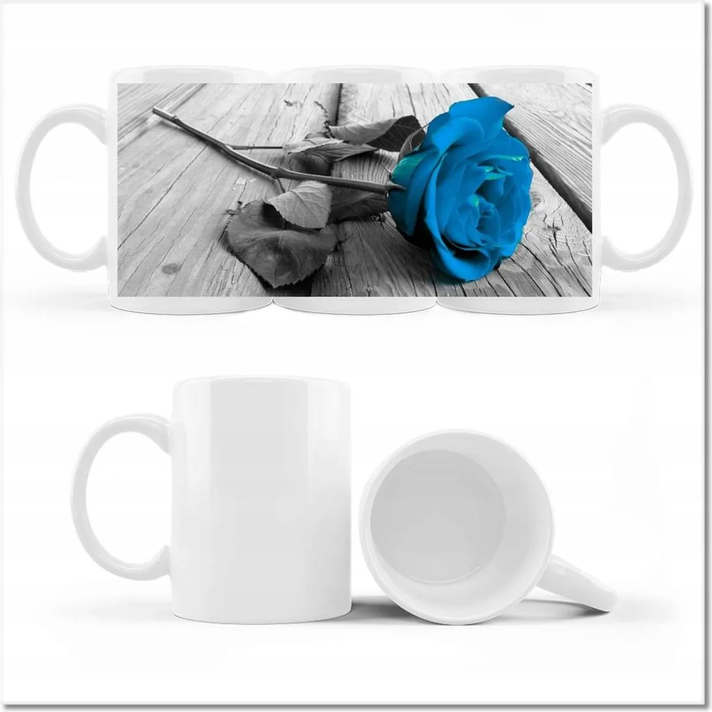 Fotó bögre Türkiz rózsa a deszkákon