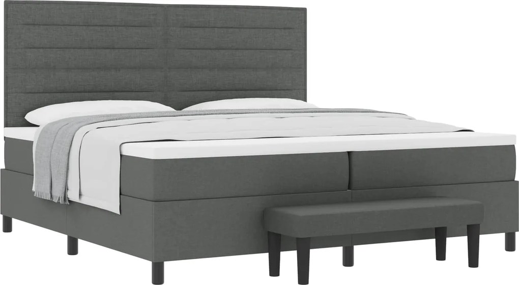 vidaXL Boxrugós ágy matracmal Sötétszürke 200 x 200 cm szövet