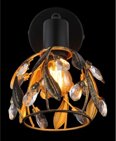 Globo 15759-1 Fali spotlámpa, fém fekete matt, fém arany színű, fekete patinázott, tiszta akril kristályok, SzxM: 120x160mm, Mélység: 210mm, 1x E14 25W 230V izzó nélkül