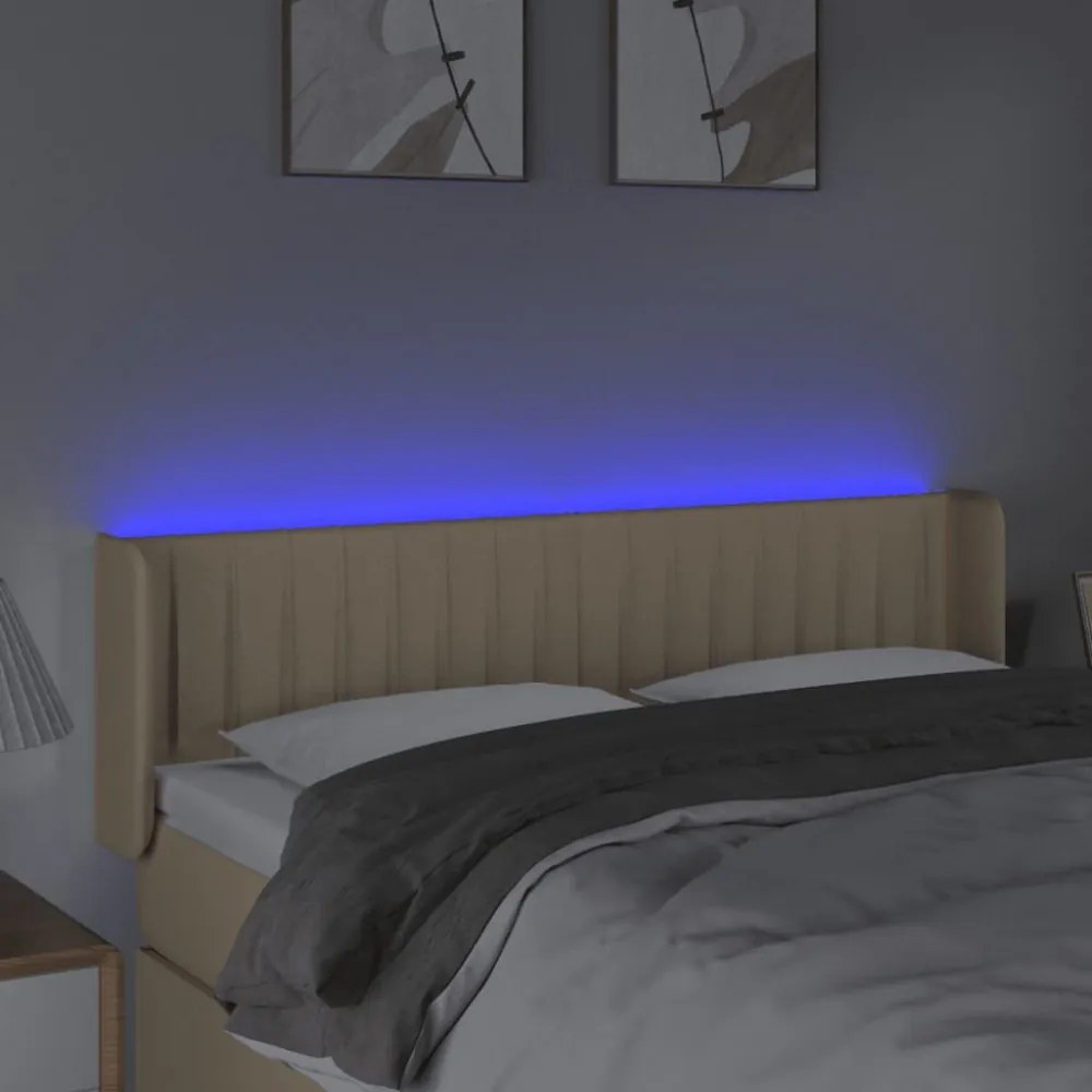 krémszínű szövet LED-es fejtámla 147 x 16 x 78/88 cm