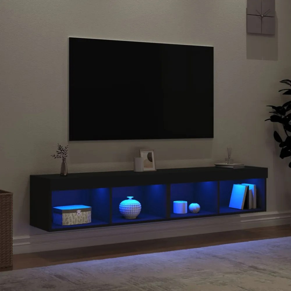 2 db fekete TV-szekrény LED-világítással 80x30x30 cm