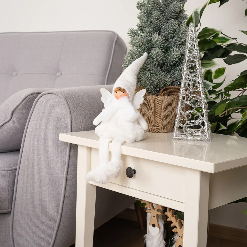 Karácsonyi dekoráció Ülő angyal, 40 cm, fehér