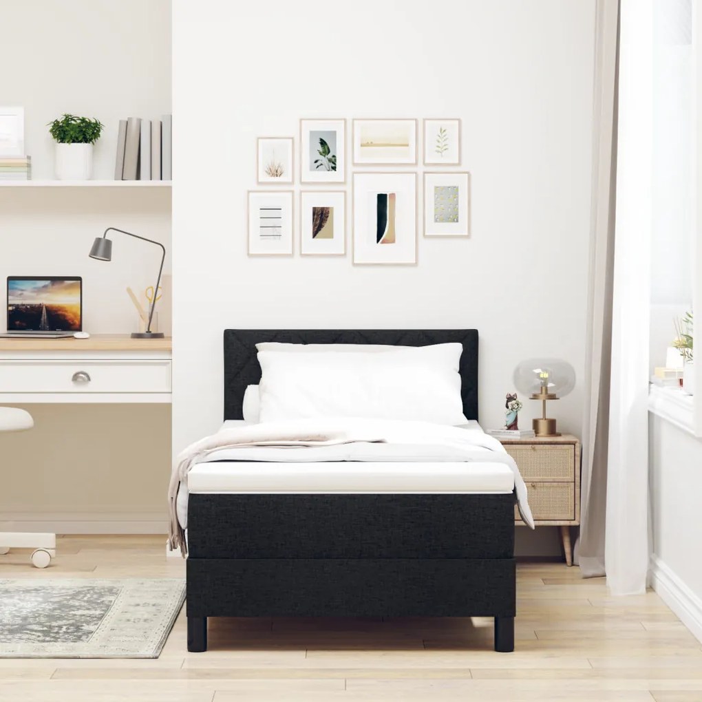Box Spring Ágy Matraccal & LED Fekete 90x190 cm Szövet