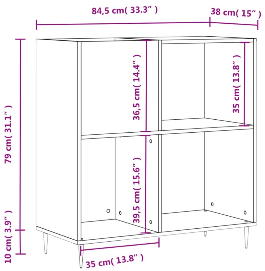 fehér szerelt fa hanglemezszekrény 84,5 x 38 x 89 cm
