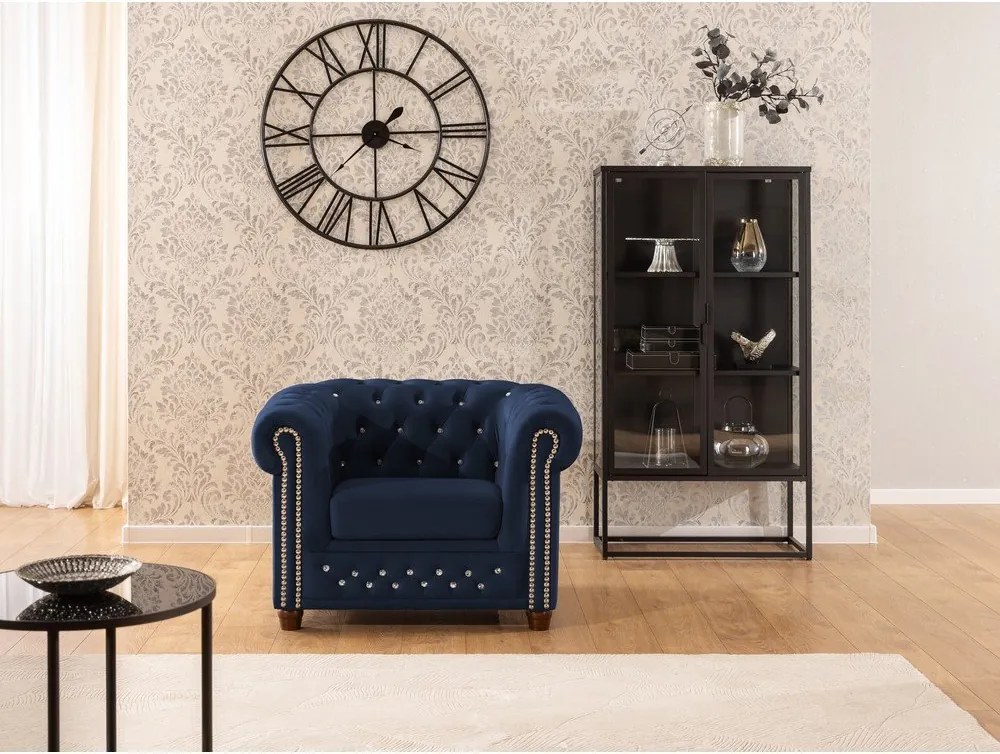 Kék bársony chesterfield fotel York Blik – Ropez