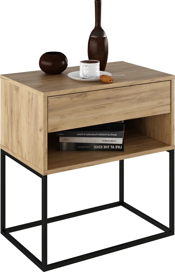 Éjjeliszekrény/kisasztal, artisan tölgy/fekete, ARTI TYP 2