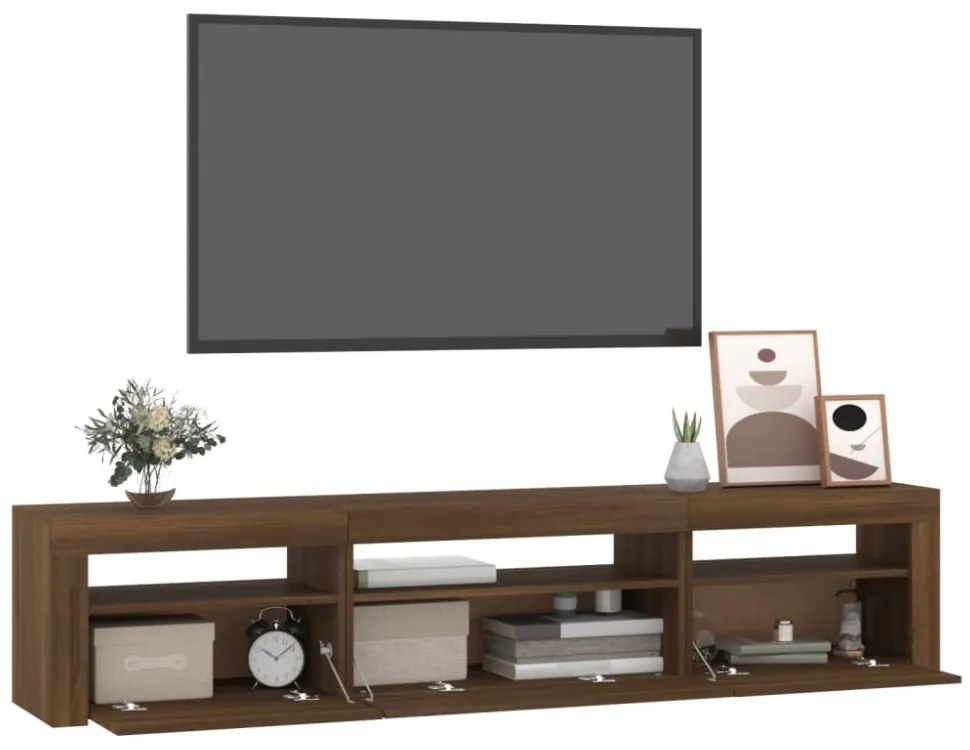 barna tölgy színű TV-szekrény LED-lámpákkal 195x35x40 cm
