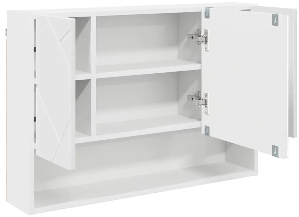 Fürdőszobai tükörszekrény ajtóval Fehér 80 x 17 x 55 cm Faanyag