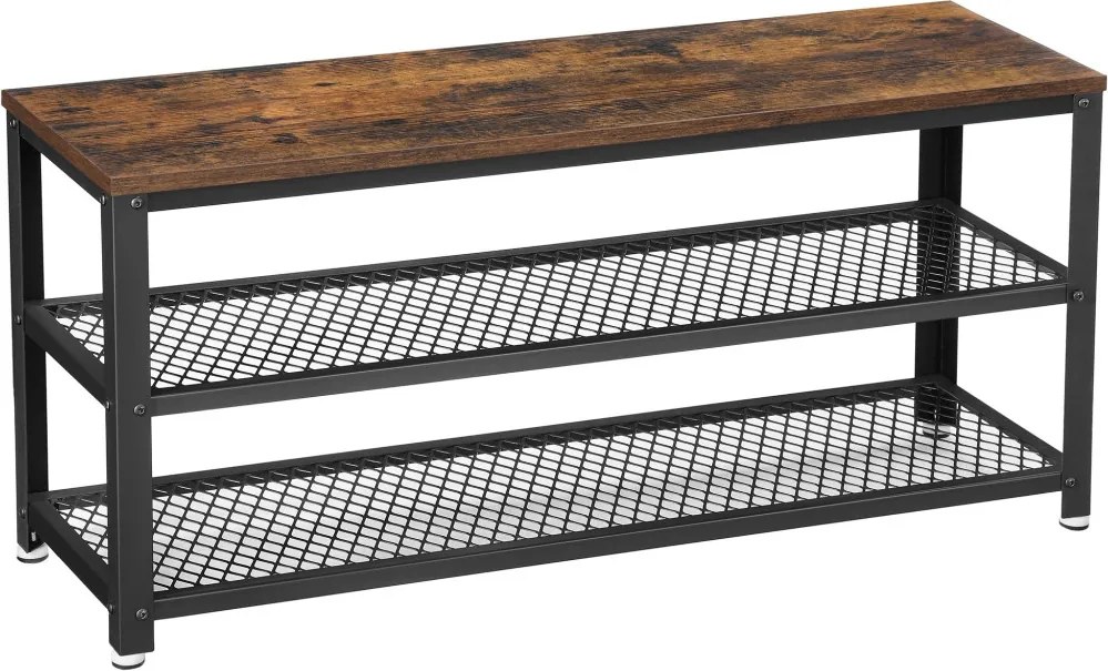 Cipőtároló pad két tároló szinttel, rusztikus barna 100x30x45cm